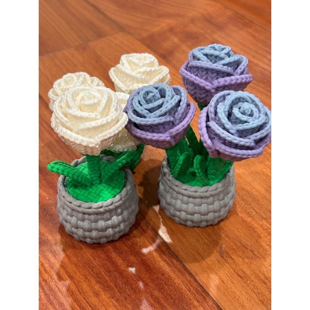 Mini Rose Bouquet in Woven Pot | Custom Colors | Desk & Home Décor Gift